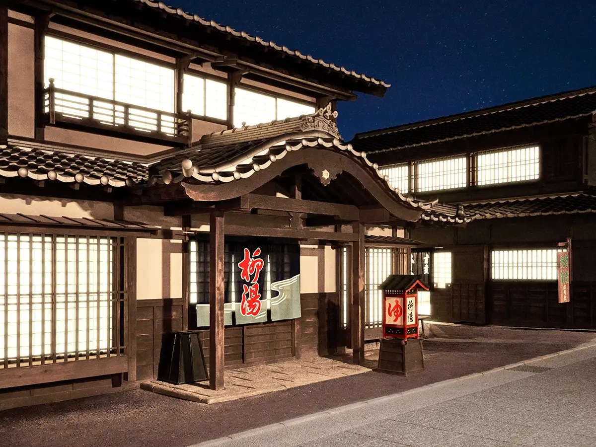 A photograph of Edo at night