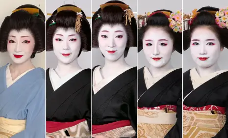 Maiko and geiko from the prestigious Komaya geisha district in Kyoto